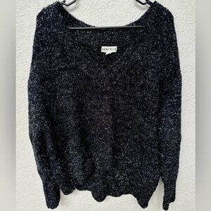Black and Silver Metallic V Neck Sweater